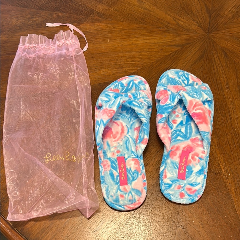 Lilly Pulitzer Pink and Blue Slippers